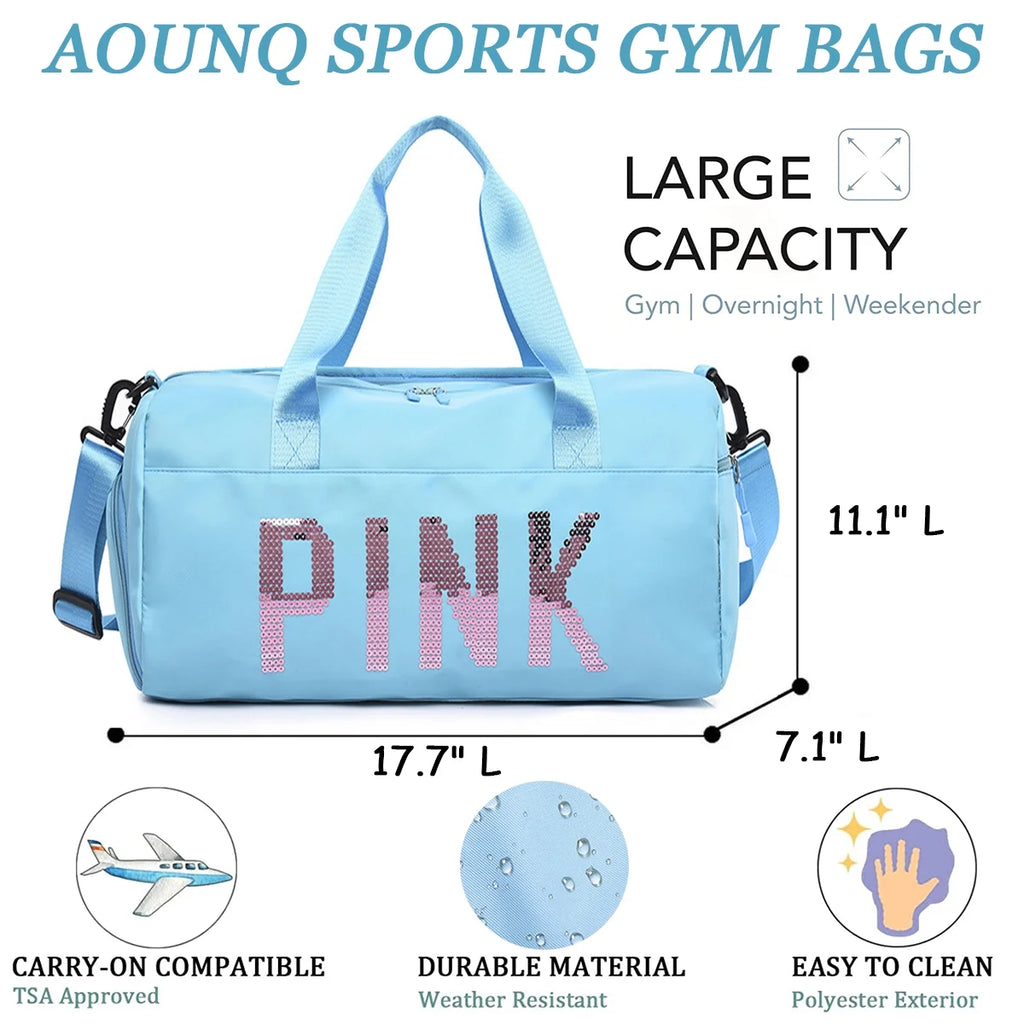 Gym Bag Sports Travel Duffel Bags for Women Weekender Overnight Tote Carry on Bag with Shoes Compartment Blue